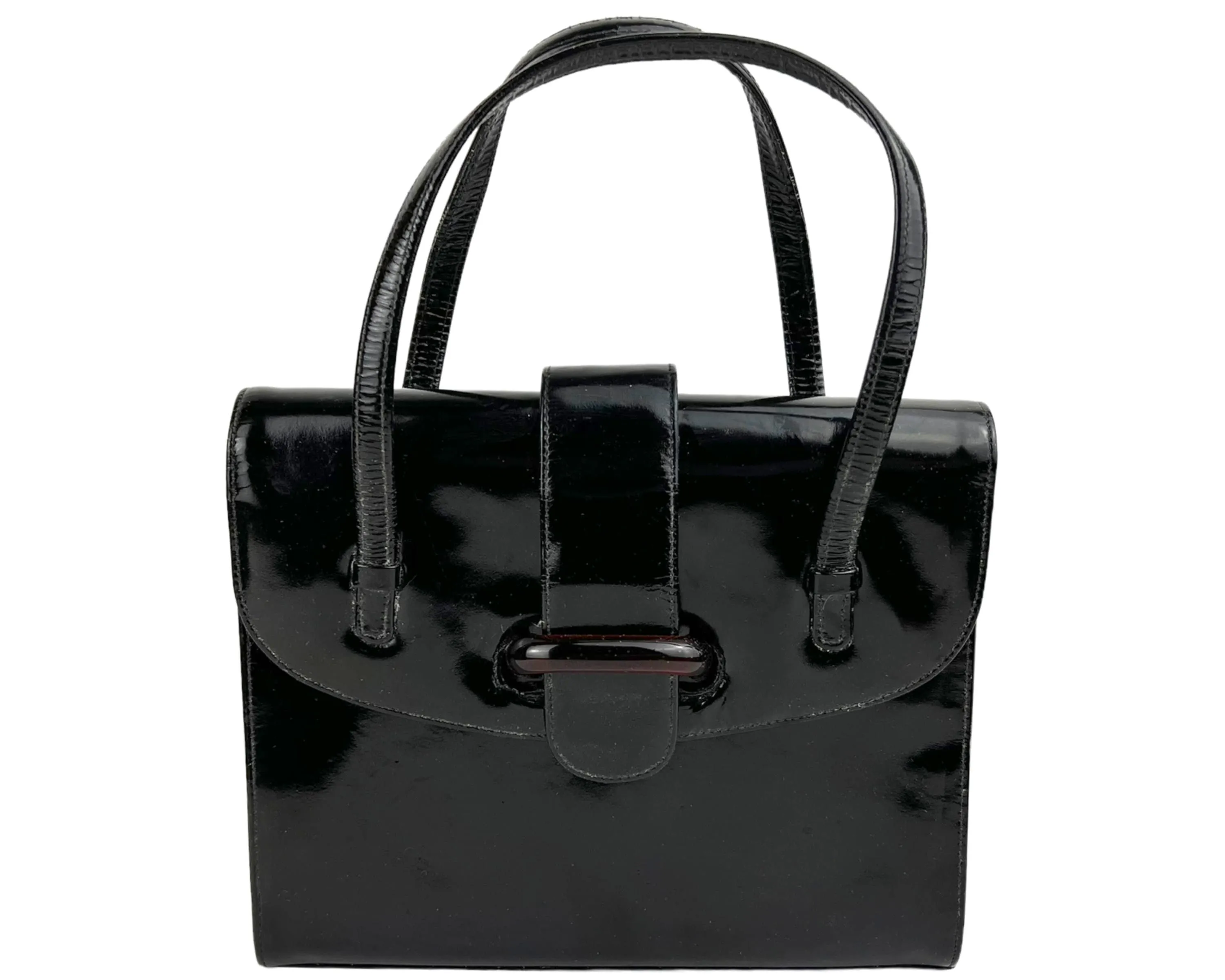 Vintage 1960s Italian Handbag Purse Black Patent Leather Mannelli Florence - VFG