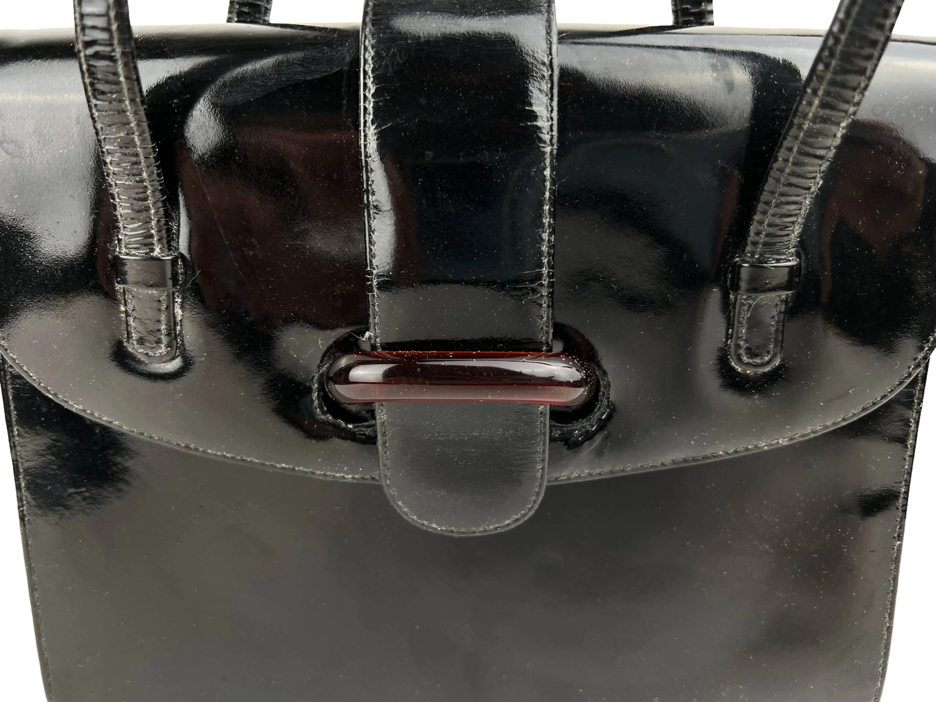 Vintage 1960s Italian Handbag Purse Black Patent Leather Mannelli Florence - VFG
