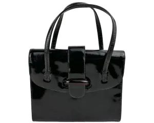 Vintage 1960s Italian Handbag Purse Black Patent Leather Mannelli Florence - VFG