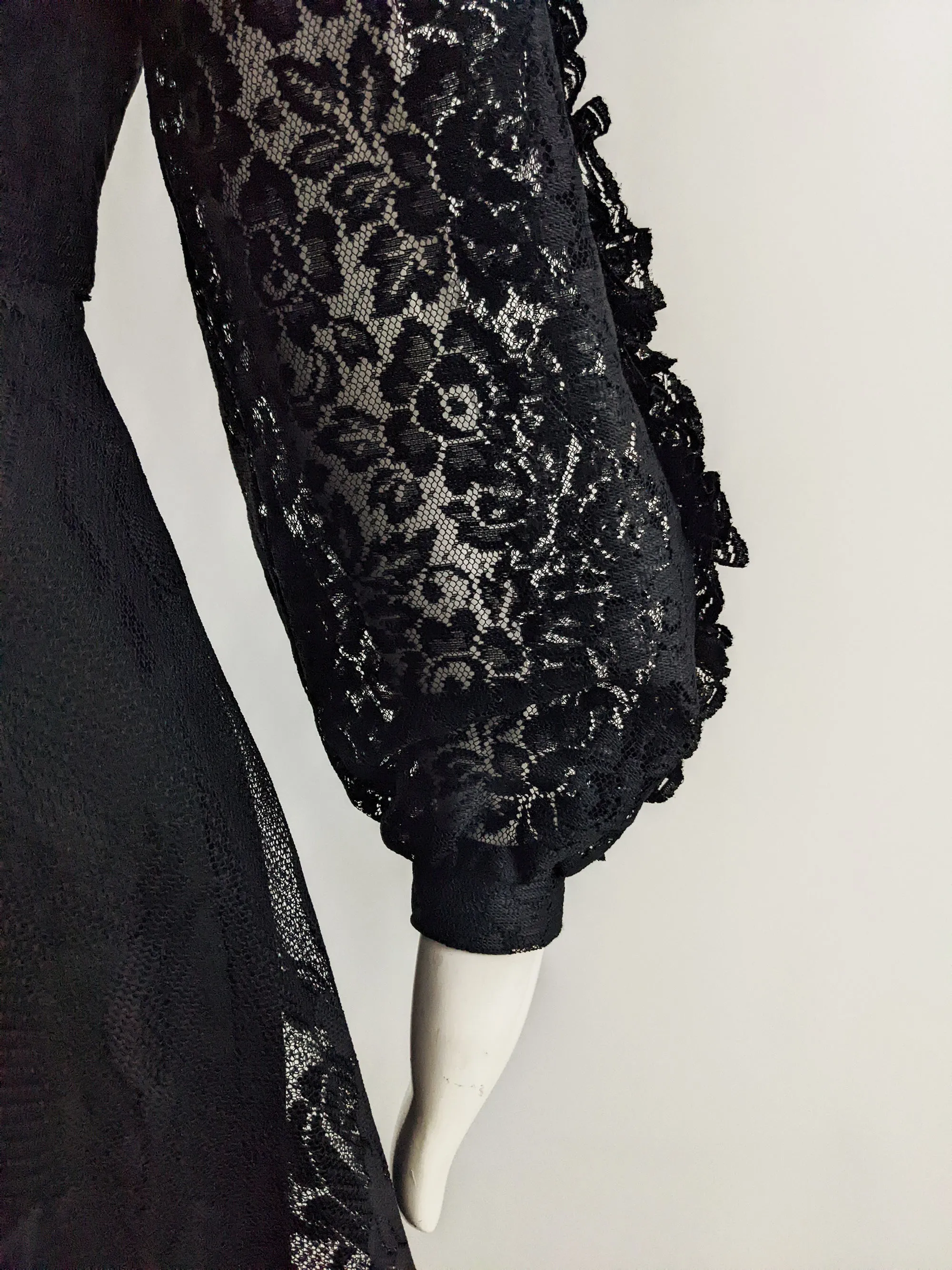 Vintage Black & Gold Lace Victorian Evening Dress, 1980s