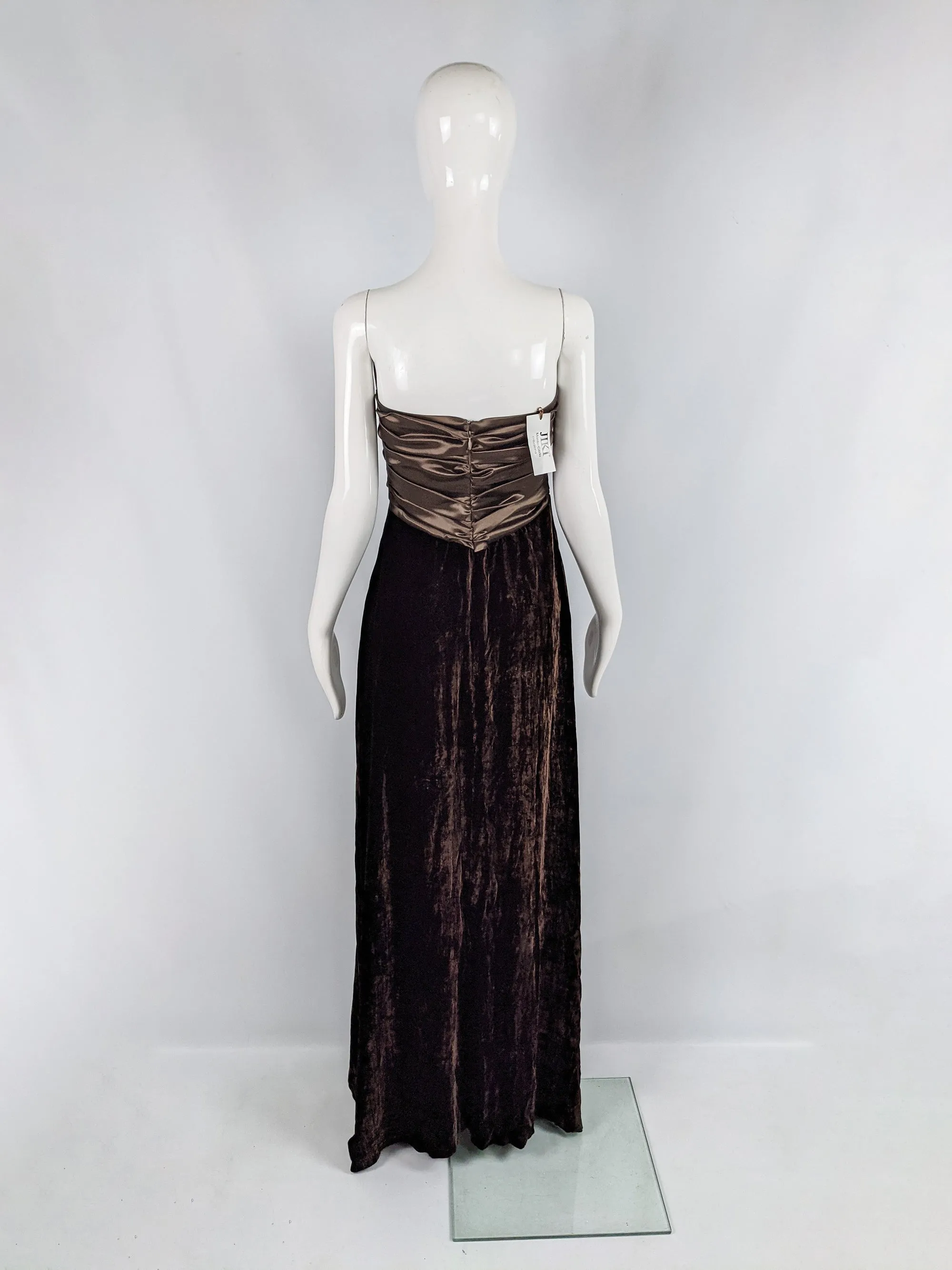 Vintage Brown Velvet & Satin Cameo Evening Dress, 1990s