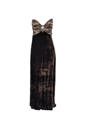 Vintage Brown Velvet & Satin Cameo Evening Dress, 1990s
