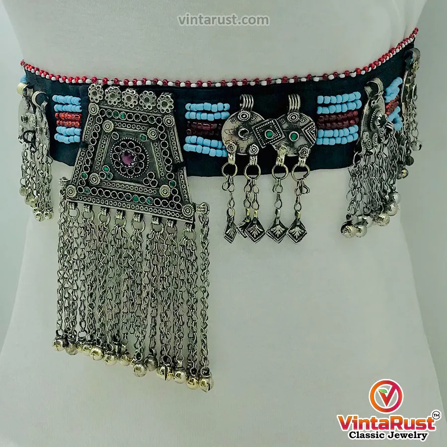 Vintage Kuchi Belt, Tribal Big Pendant and Coins