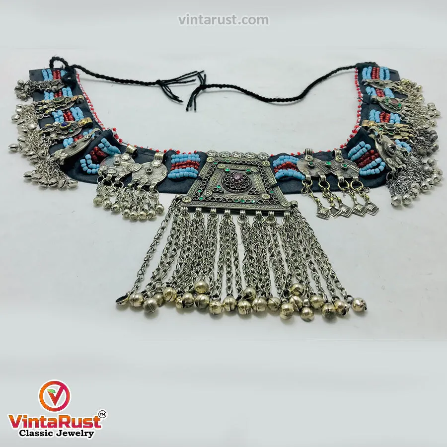 Vintage Kuchi Belt, Tribal Big Pendant and Coins