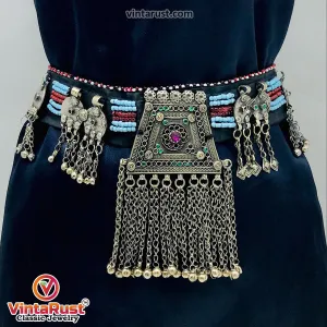 Vintage Kuchi Belt, Tribal Big Pendant and Coins