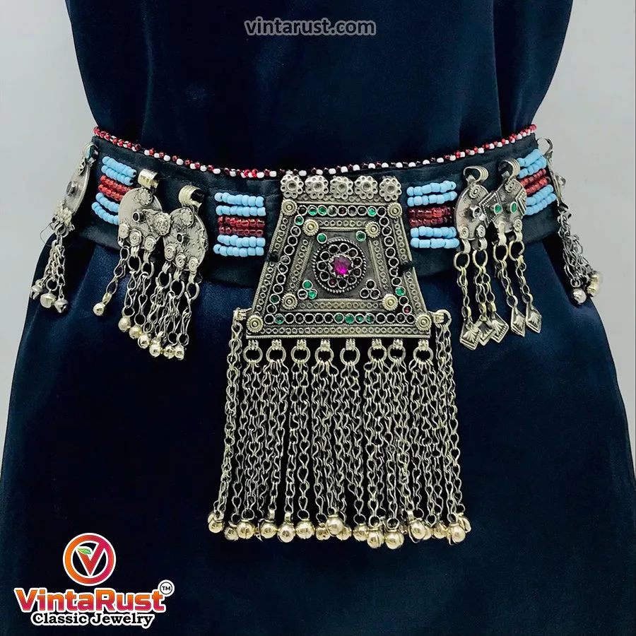 Vintage Kuchi Belt, Tribal Big Pendant and Coins