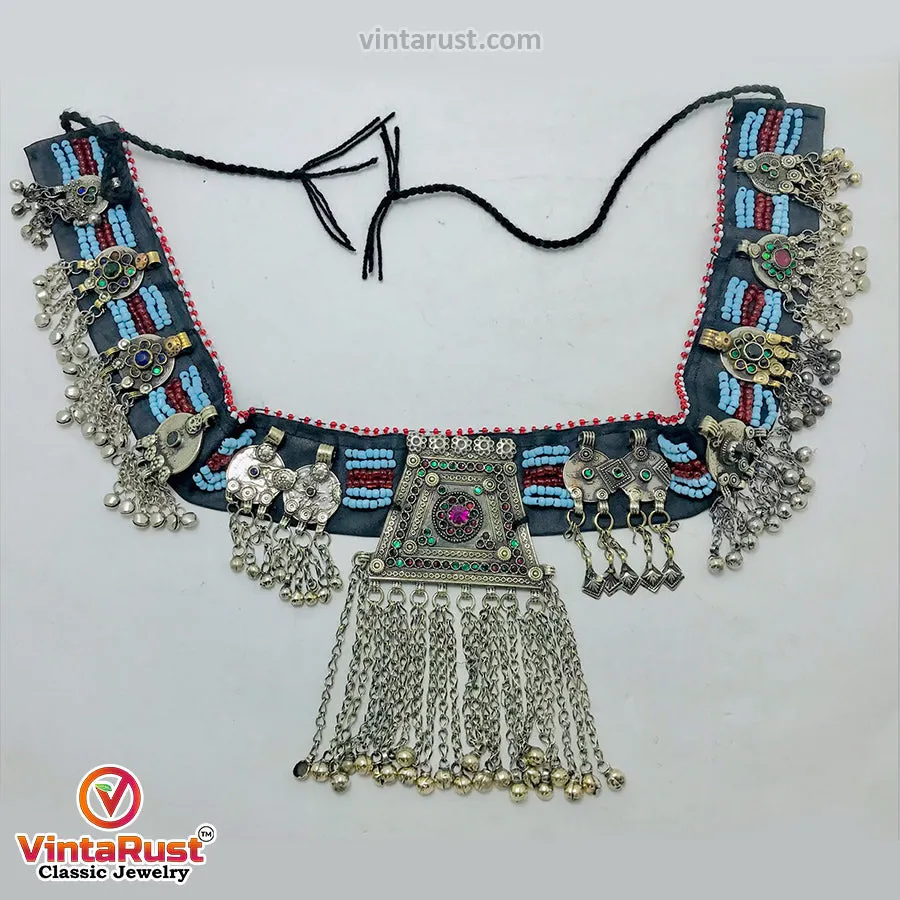 Vintage Kuchi Belt, Tribal Big Pendant and Coins