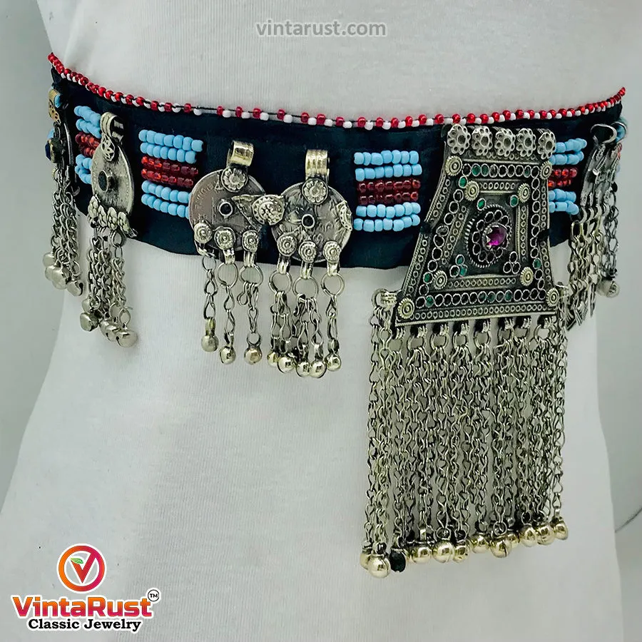 Vintage Kuchi Belt, Tribal Big Pendant and Coins