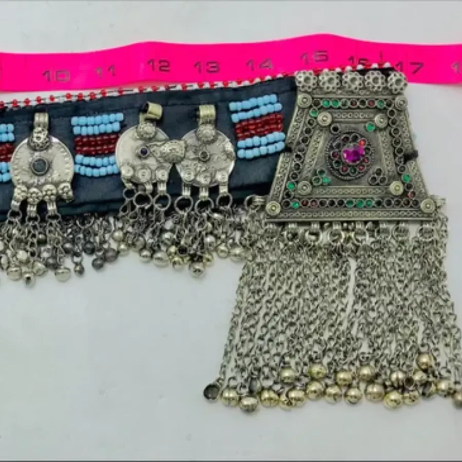 Vintage Kuchi Belt, Tribal Big Pendant and Coins