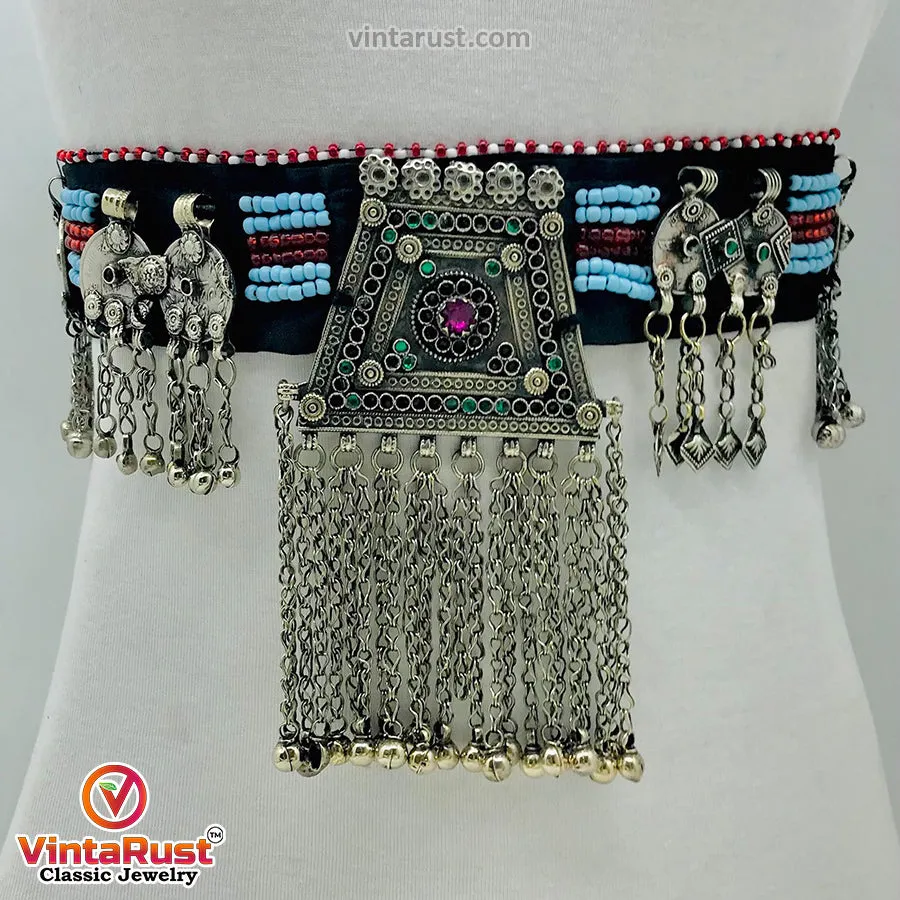 Vintage Kuchi Belt, Tribal Big Pendant and Coins