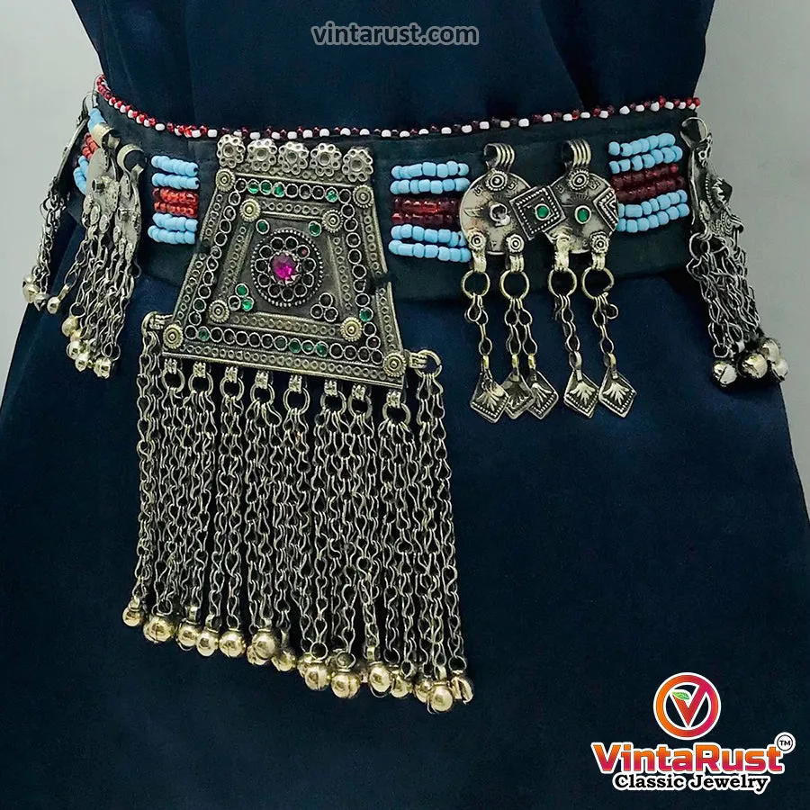 Vintage Kuchi Belt, Tribal Big Pendant and Coins