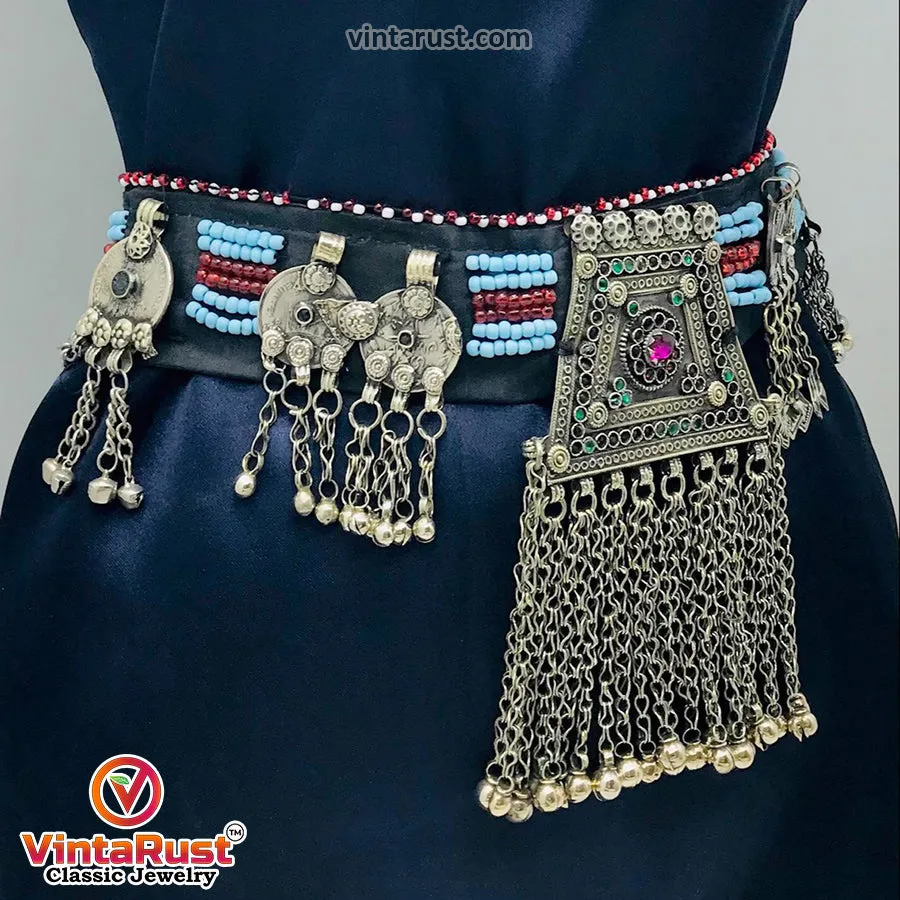Vintage Kuchi Belt, Tribal Big Pendant and Coins