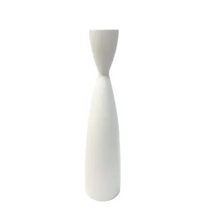 White Wooden Candle Holder -  9"