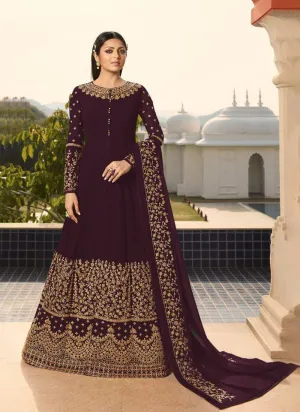 Wine Color Georgette Base Wedding Wear Embroidery Anarkali Suit