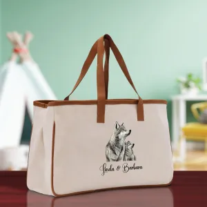 Wolf Mom And Baby Name Custom Cotton Canvas Tote Bag Custom Pet Lover Gift Pet Portrait Bag Personalized Pet Owner Gift Tote Bag