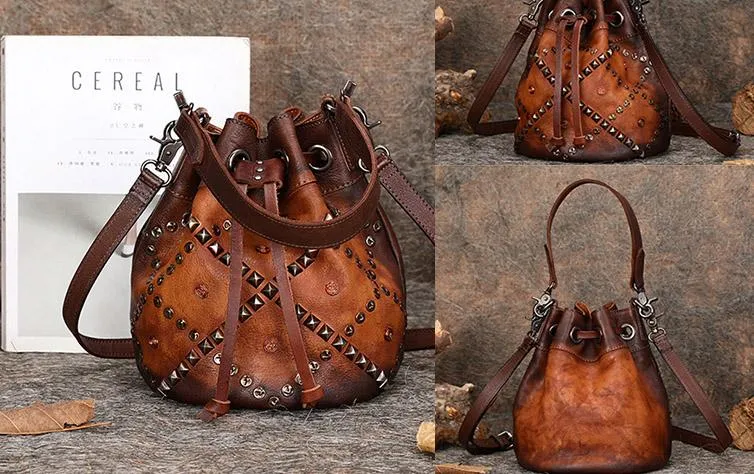Womens Genuine Leather Bucket Bags Crossbody Bags On Sale For Women