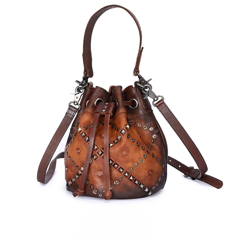 Womens Genuine Leather Bucket Bags Crossbody Bags On Sale For Women