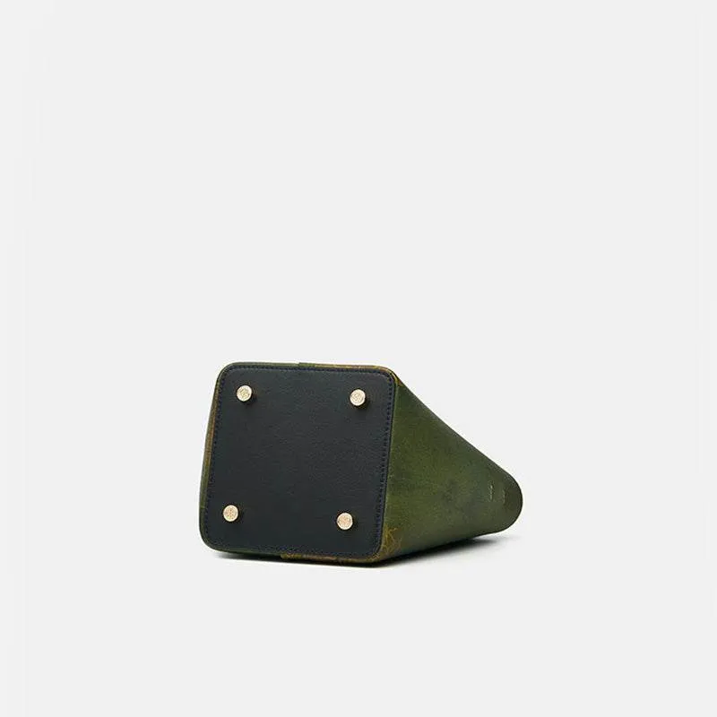 Xiangyunsha Silk Dark Green Bucket Bag with Scarf