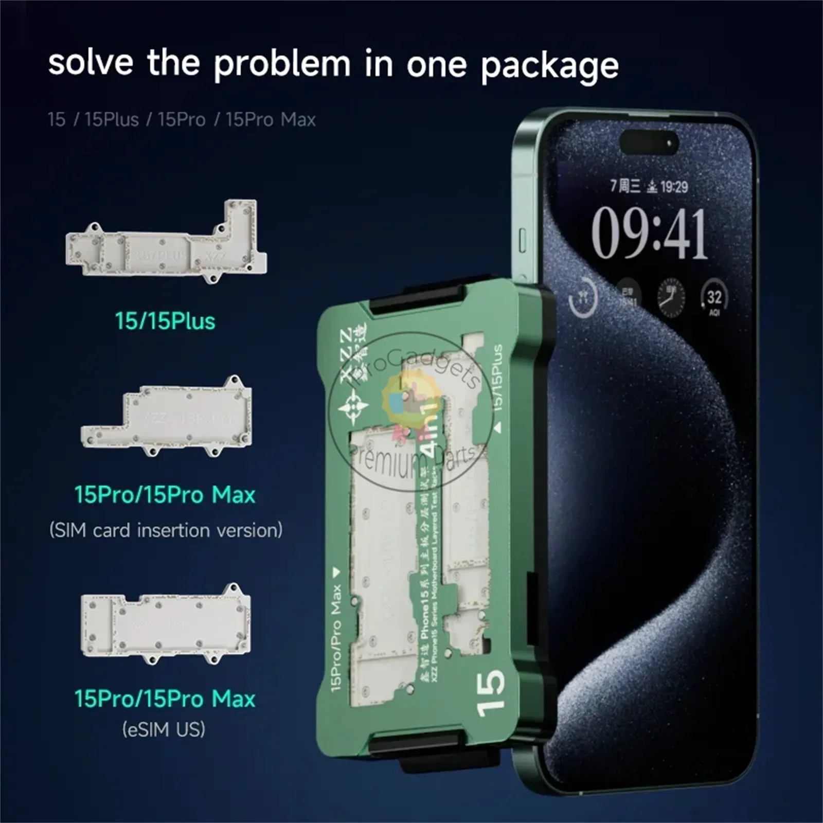 XZZ FIX-15 4in1 iSocket Tester Fixture for iPhone 15PM 15Plus 15Pro 15 US Esim Fixture Interposer Middle Layer Testing