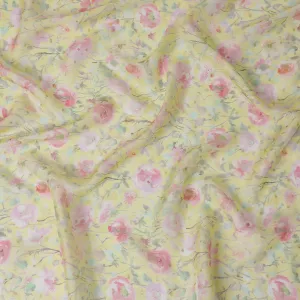 Yellow Floral Synthetic Organza Fabric - 110 cm Width, Made in India-D19631